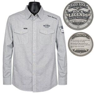 Hard Rock Guitar Co “Rock Legends” Pearl Snap Western Shirt – Men’s Large – Gray